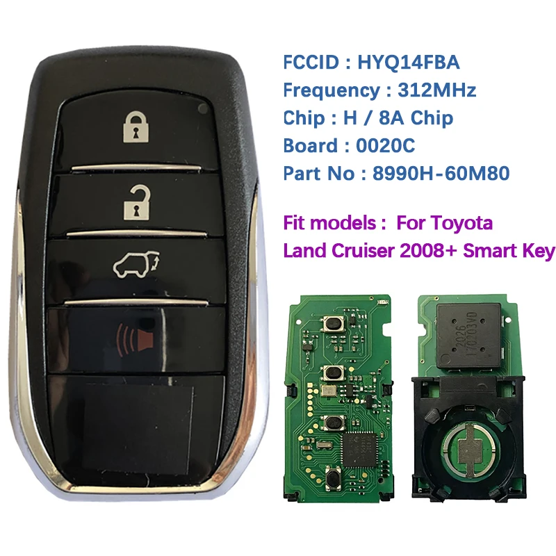 CN007167 Aftermarket 4 Button Key Proximity Remote Control 8990H-60M80 FCC HYQ14FBA 312Mhz For Toyota Land Cruiser 2018 +