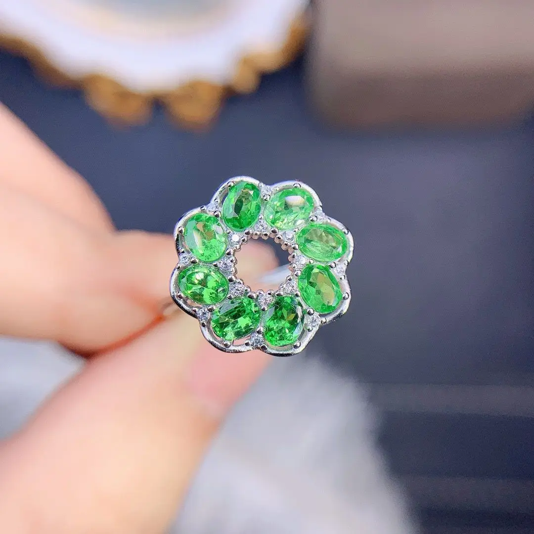 ZECAA 925 Tsavorite Jewelry Woman Tsavorite Ring With Natural Tsavorite Stone 3*4mm S925 Silver Tsavorite Ring