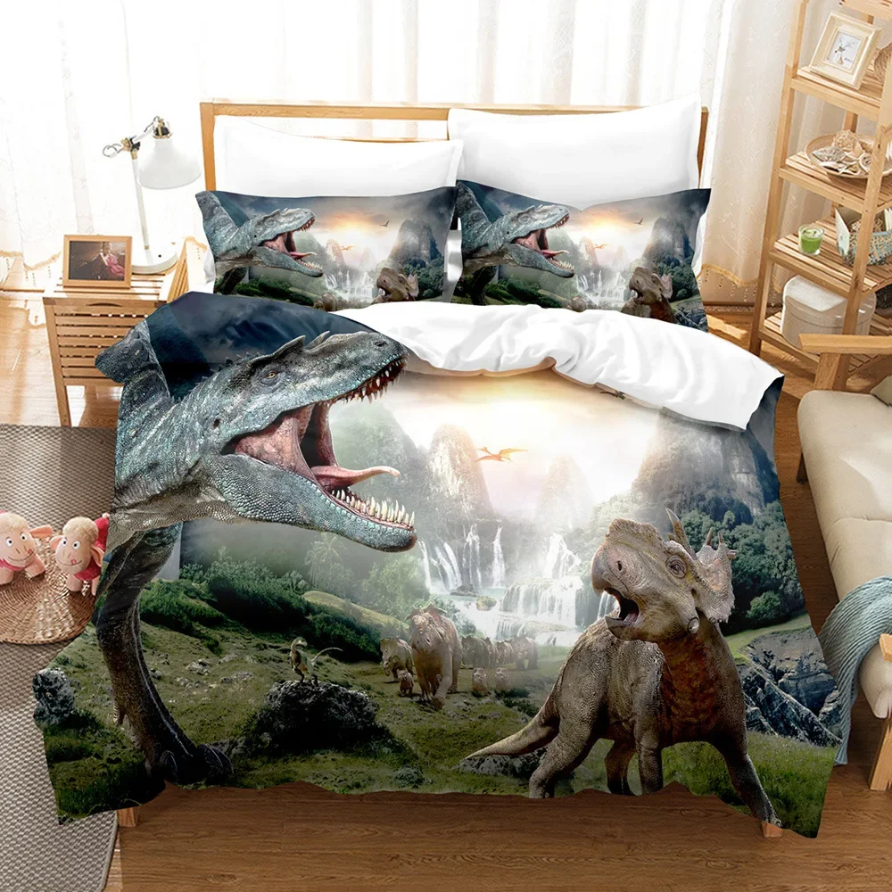 Dinosaur World Bedding Sets 2/3pcs Jurassic Duvet Cover King/Queen Size Kids Boys Forest Scary Predator Polyester Quilt Cover