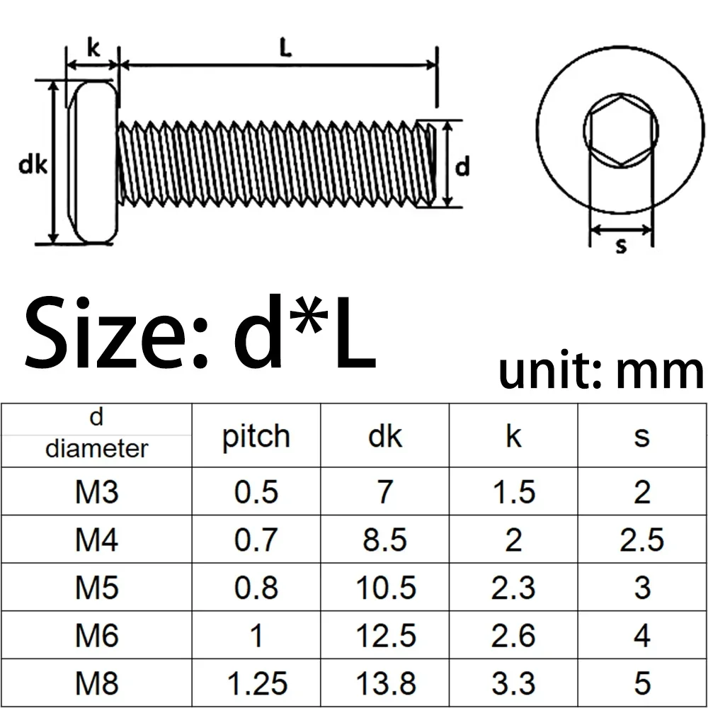 50-10PCS Black 304 Stainless Steel M3 M4 M5 M6 M8 Hexagon Hex Socket Hypotenuse Flat Head Screw Bolt for Down Side Furniture image 6