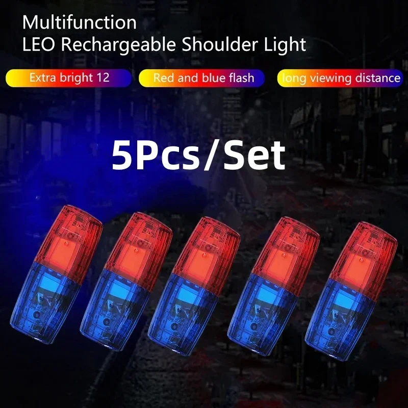 1~5Pcs LED Red Blue Caution Emergency Police Light Flashing Shoulder Lamp USB Rechargeable Shoulder Warning Safety Torch Light