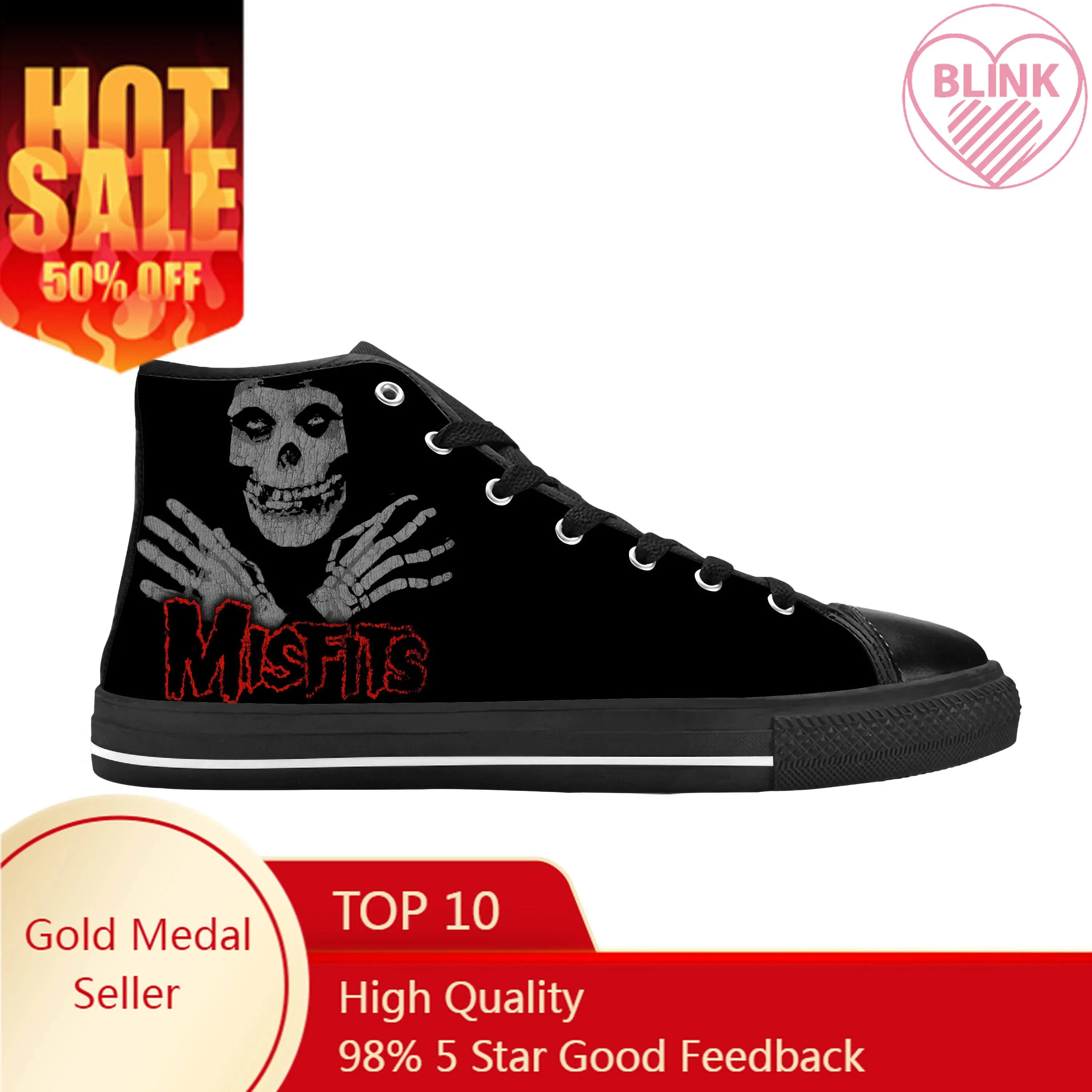 

Hot Misfits Skull Skeleton Horror Rock Band Music Casual Cloth Shoes High Top Comfortable Breathable 3D Print Men Women Sneakers