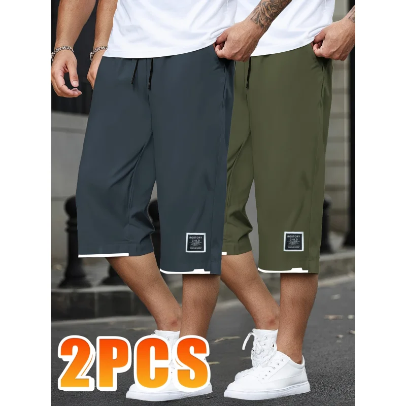 

2 Pieces Of Men's Casual Lace-Up Cropped Pants For Summer Outdoor Sports Running Y2k Shorts Sport Man Gym Graphic Black Beach