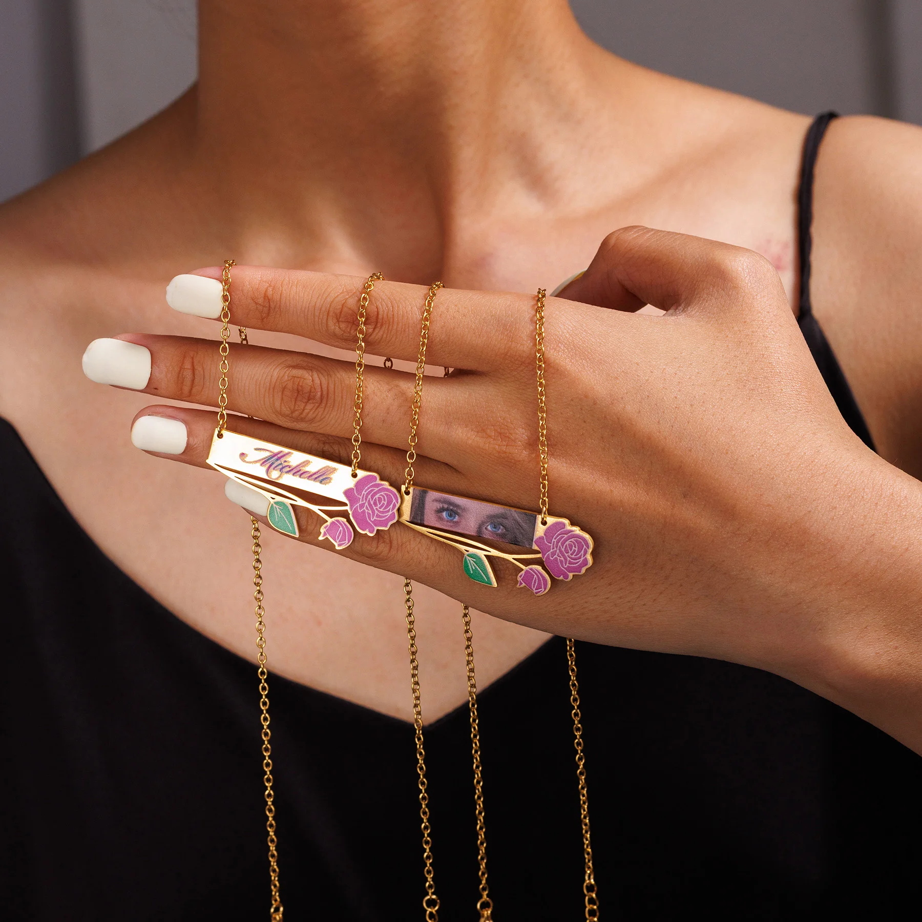 

Personalized Custom Colorful Eye Picture Name Necklace for Women Kids Stainless Steel Customized Necklace Christmas Jewelry Gift