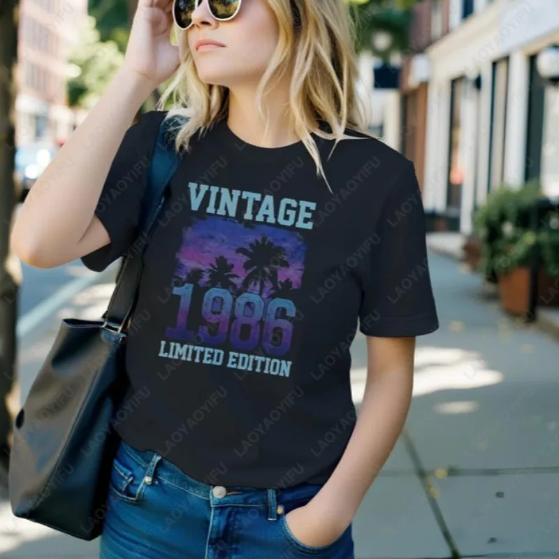 

Винтажная хлопковая рубашка унисекс 1986 года, подарок на 40-летие для мужчин и женщин, Ropa Hombre Camisetas, одежда для дома, топы с принтом в повседневном стиле