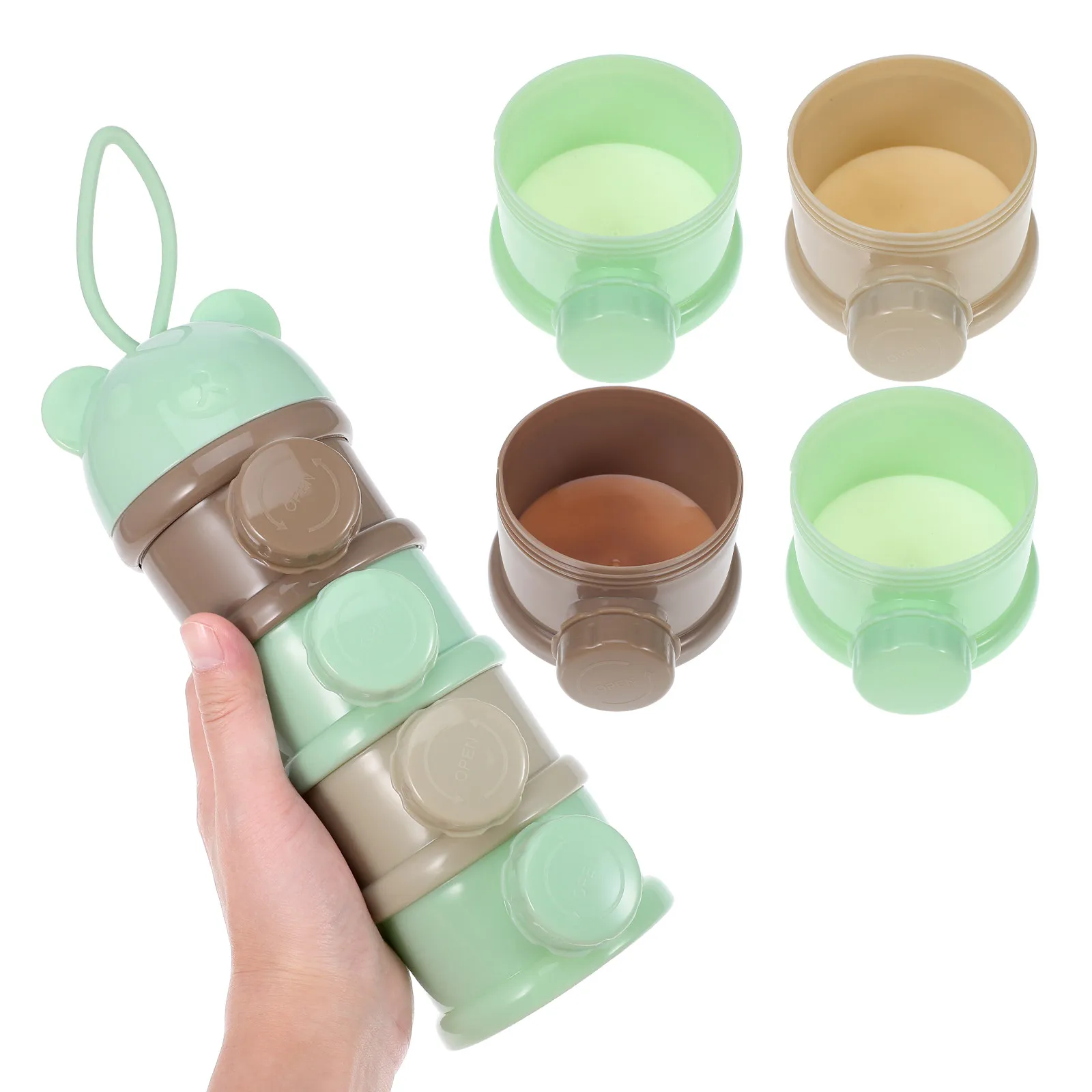 

Контейнер для детского питания с 4 отделениями, мультяшный дизайн, портативный, большой емкости, для хранения молочной смеси, закусок и твердых продуктов