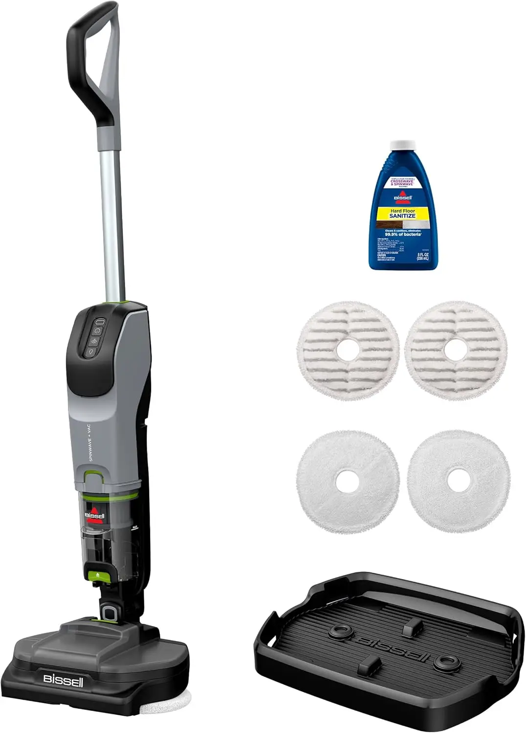 Vac Cordless, Hard Floor Spin Mop + Vacuum, Lay-Flat, Multi-Use Cleaning, Hard Floor Sanitize Formula Included