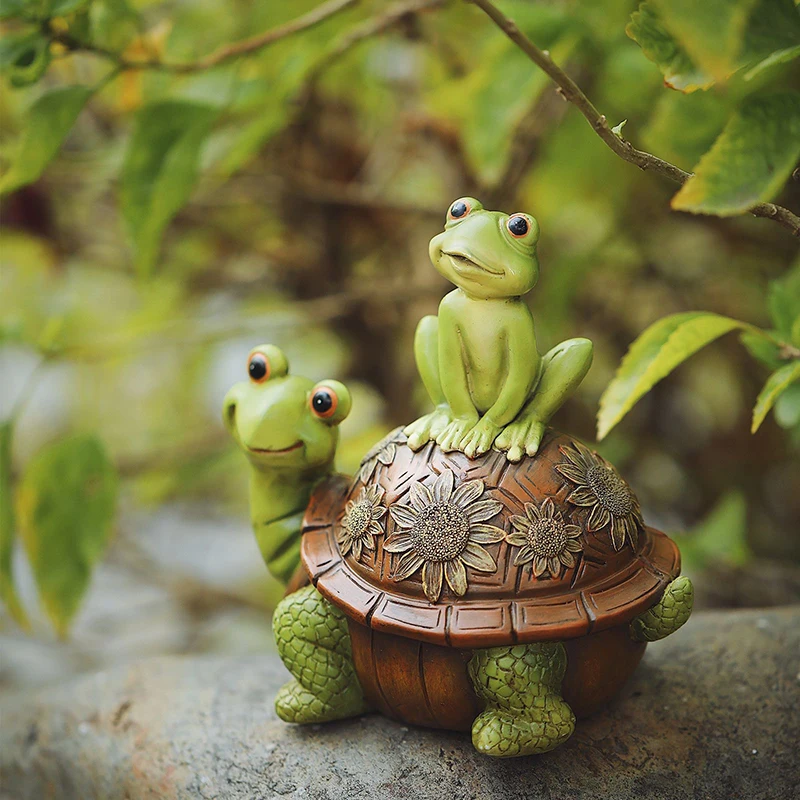 Statue animale de tortue et de grenouilles de bande dessinée mignonne, sculpture en résine, décoration de jardin, ornements de balcon, cadeau drôle de maison, salle de fête