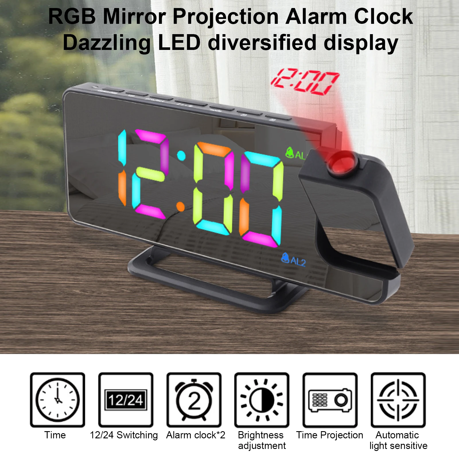 New 180 Degree Rotation Digital Projection Alarm Clock USB Automatic Light Sensitive Bedroom Electric Snooze Alarm Clock