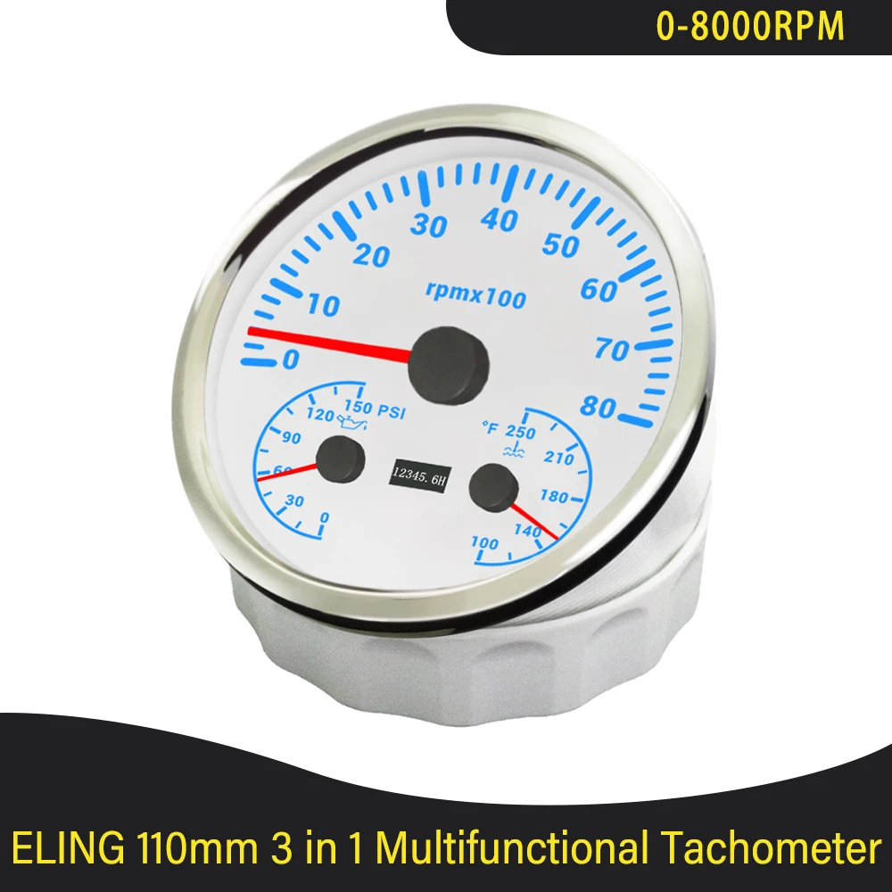 

New Car Yacht Universal 110mm 3 in 1 Multifunctional 6000RPM 8000RPM Tachometer with Oil Pressure Water Temp 7 Colors Backlight