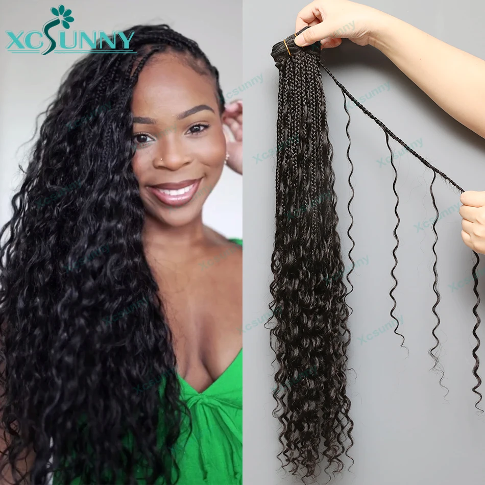 30inch Boho Box Braids Crochet Human Hair Extensions Curly Wholesale Water Wave Human Hair Bundles Braided Curly Hair For Women