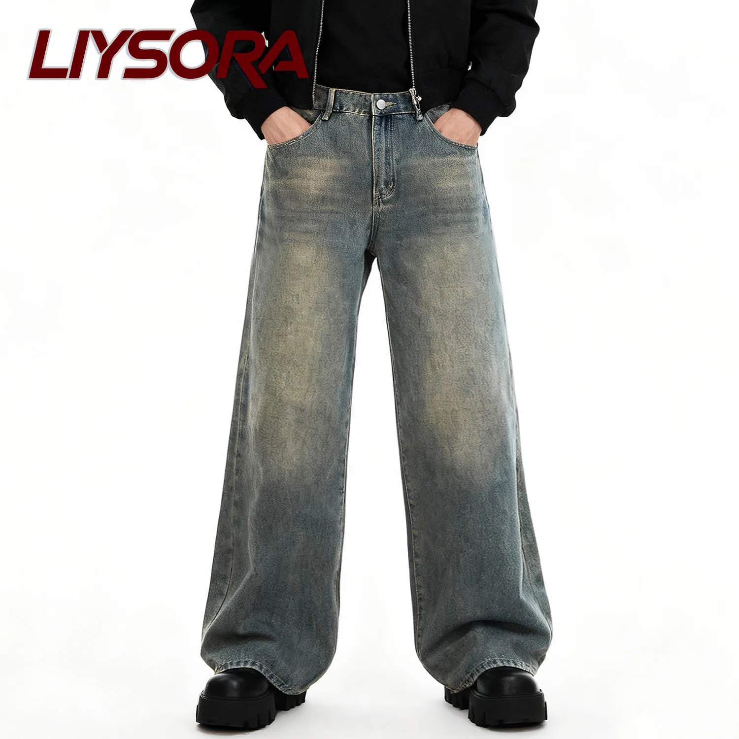 

Four Seasons Men's Retro Washed Nostalgic Blue Jeans Casual Vintage Baggy Jeans Unisex Comfortable Casual Denim Pants Clothes