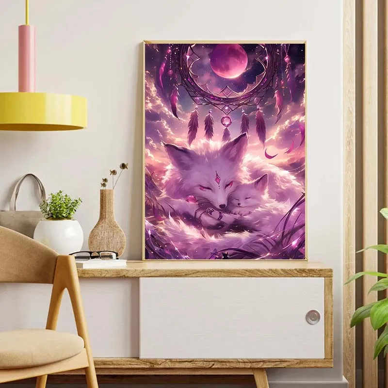 Fantasy Nine Tailed Fox Posters Mystical Sakura Japanese Cute Anime Gentle Prints Canvas Painting Wall Pictures Home Room Decor