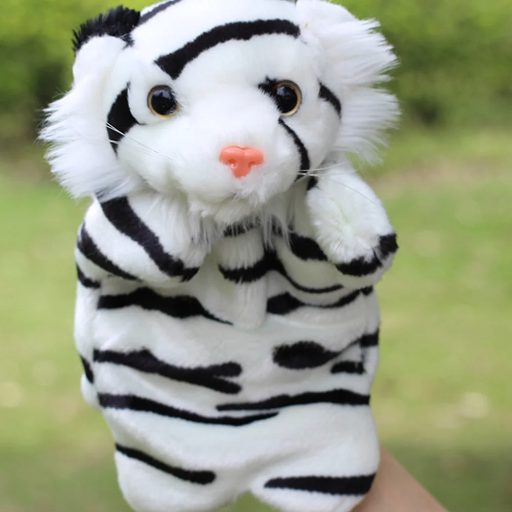 Tiger Toy Plush Hand Puppet Story Telling Props Role Play Accessory Party Favor Parent-child Interactive for Little Girls (