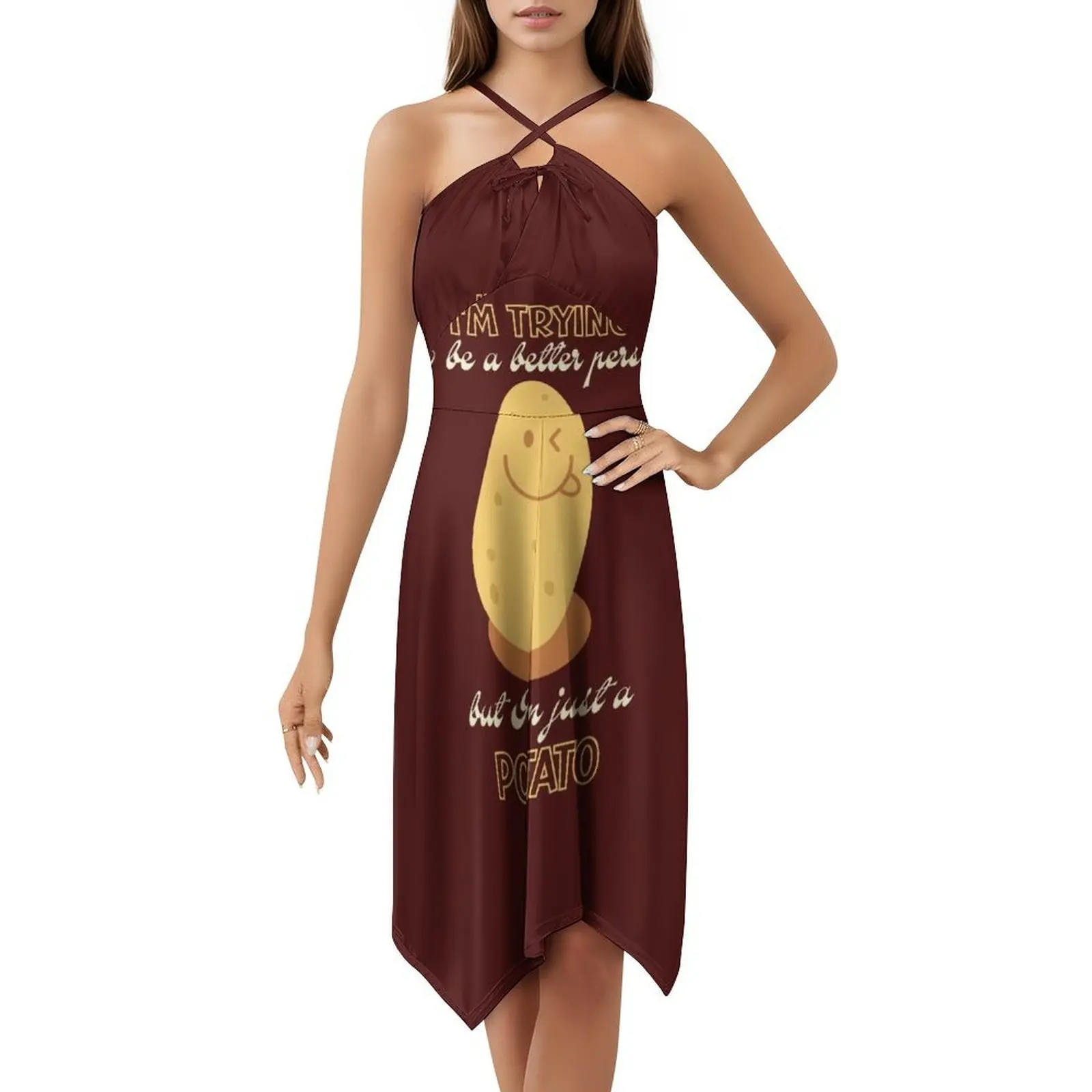 أحاول أن أكون شخص أفضل ولكن أنا مجرد فستان سموك من زهور البطاطس للنساء فستان كاجوال للربيع والصيف للحفلات Im