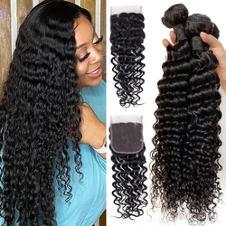 5x5 Lace Closure With Bundles Brazilian Deep Wave Hair Bundles With Lace Closure Brazilian Remy Human Hair Bundles With Closure