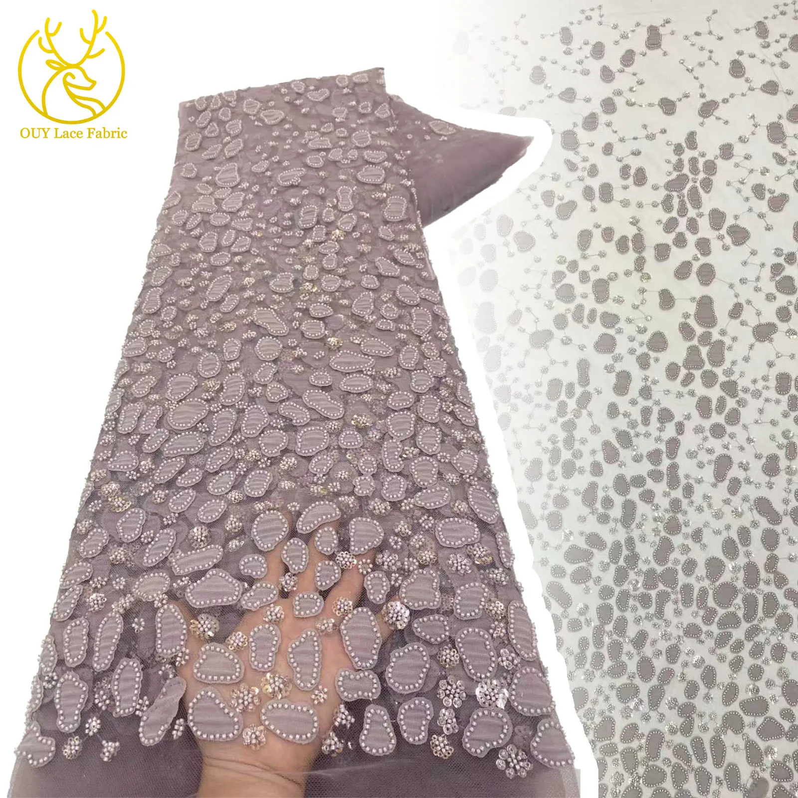 

Hot Sale African Sequins Groom Lace Fabric 2025 High Quality French Nigerian Beaded Lace Fabric for Wedding Dress Fabrics 5Y