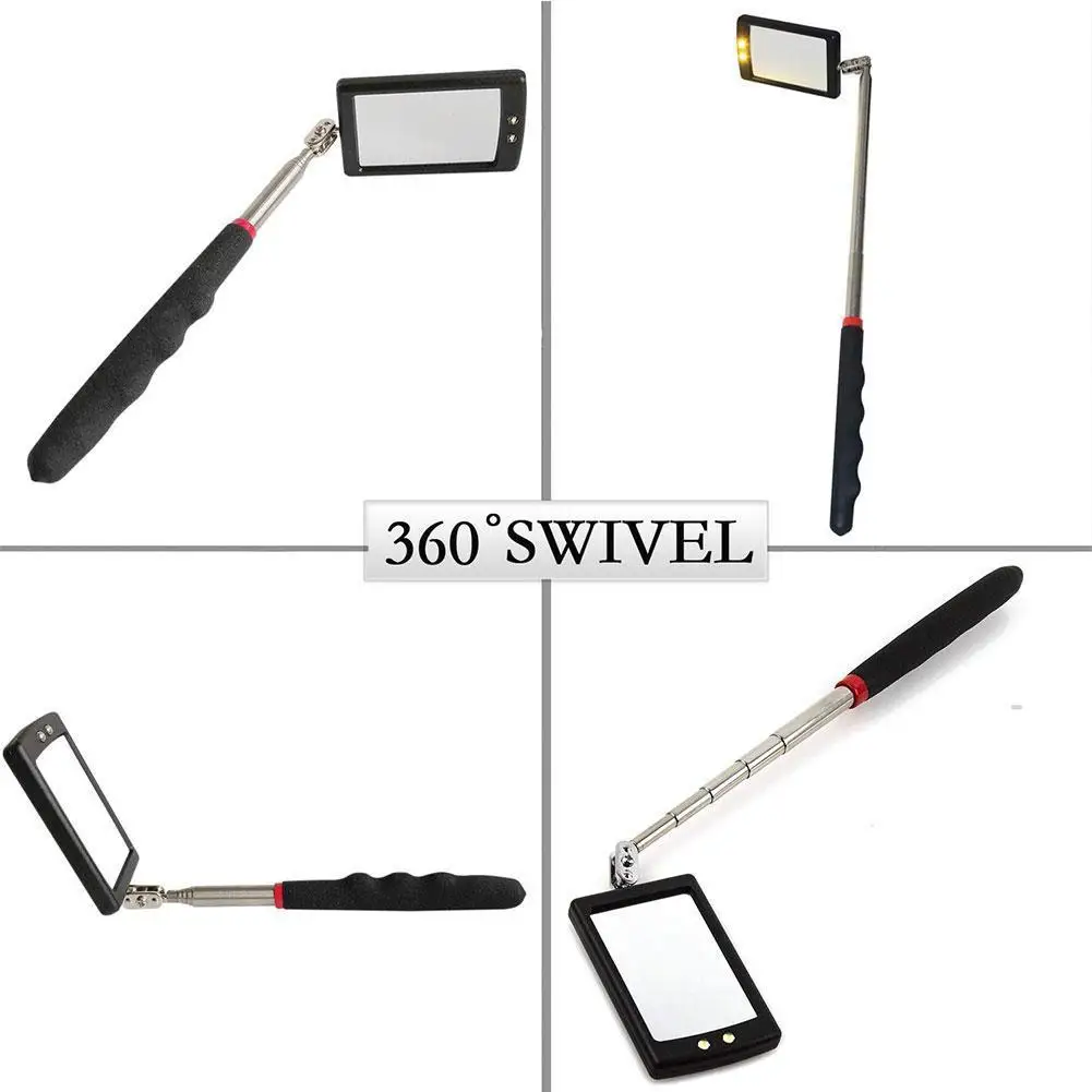 LED Telescopic Car Inspection Mirror 28-87cm Telescoping Car Head Flexible 360° Inspection Rotation Adjustable Mirror Botto E9P1