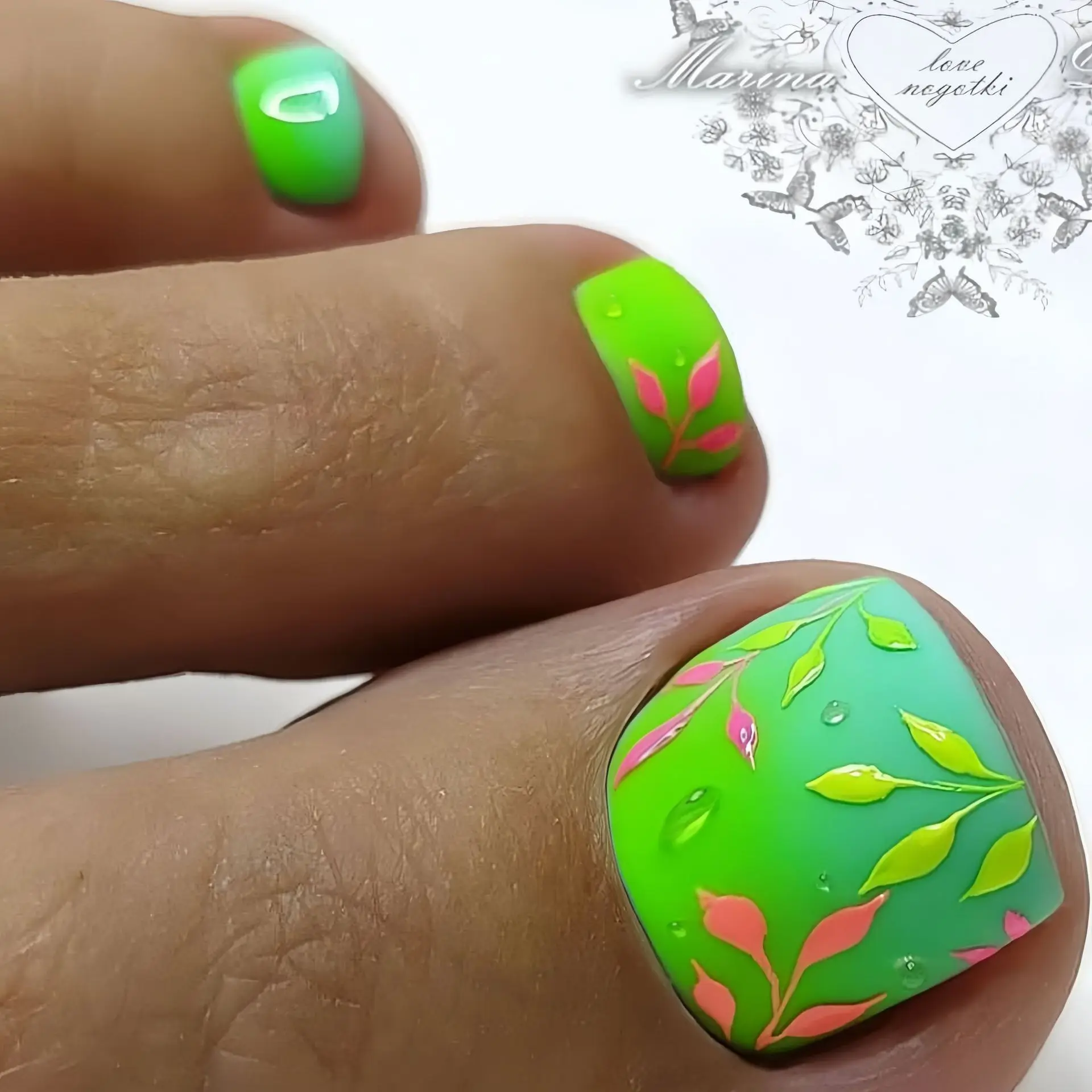 

Push Toenail Patch Green Plant Design Summer Nail Art Decor
