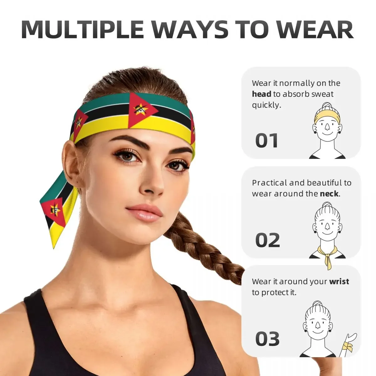 Bandanas Hairband Head Tie Mozambique Flag Sports Headband for Running Tennis Karate Athletics Brief Style