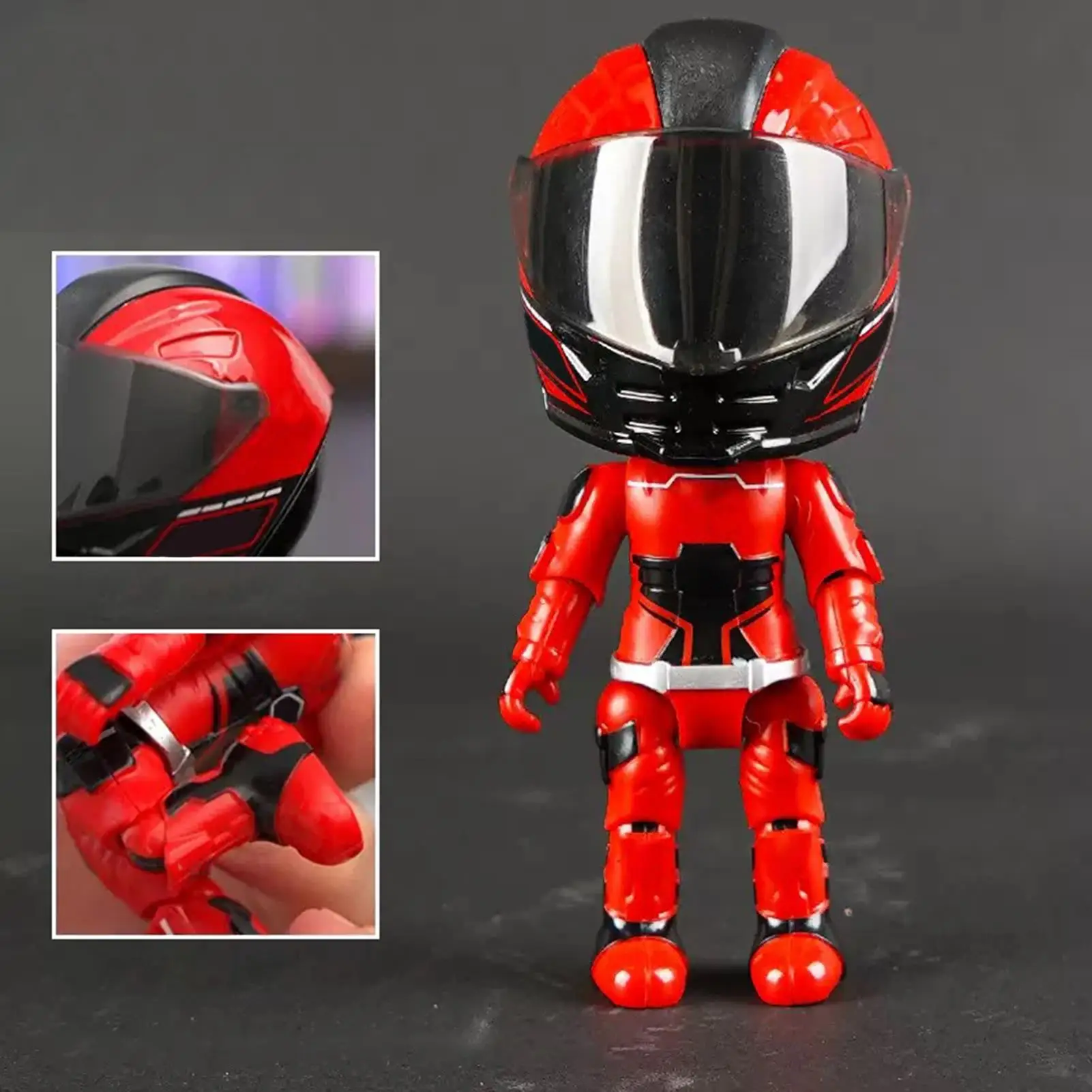 Removable Helmet Racer Figure Movable Limbs Flexible Transform Figurine Motorcycle Rider Doll for Car Dashboard Decorative