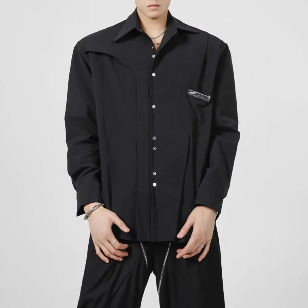 Men Y2k Irregular Deconstructed Niche Shirt Spring Streetwear Fashion Nightclub Stage Youth Trend Statement Long Sleeve Top 2026
