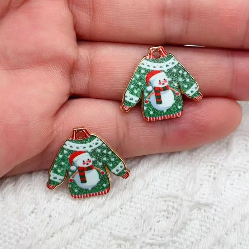 10pcs alloy Christmas sweaters jackets earrings charming funny cute shining reindeer snowman keychain diy pendant jewelry making