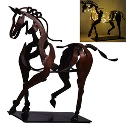 Metal Handicrafts Rustic Standing Horse Statue With LED Light Home Office Desktop Sculpture-Adonis 3D Crafts Decorative Figurine