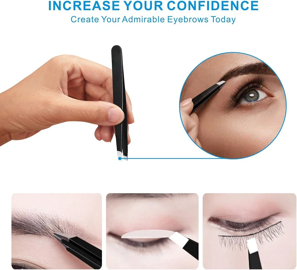 Conjunto de pinças profissionais de aço inoxidável, 4 unidades, cabelo facial para pinças, sobrancelhas e cabelos encravados, remoção de ferramentas de maquiagem