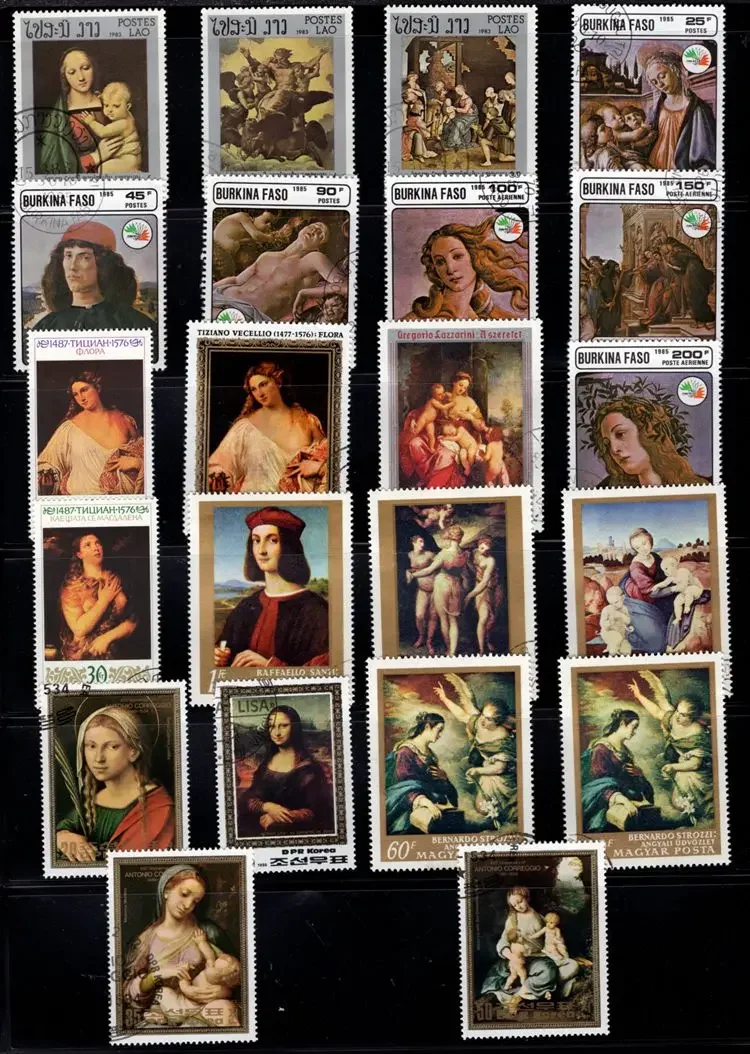 50Pcs/Lot Famous Art Painting Stamp Topic All Different From Many Countries NO Repeat Postage Stamps with Post Mark Collecting