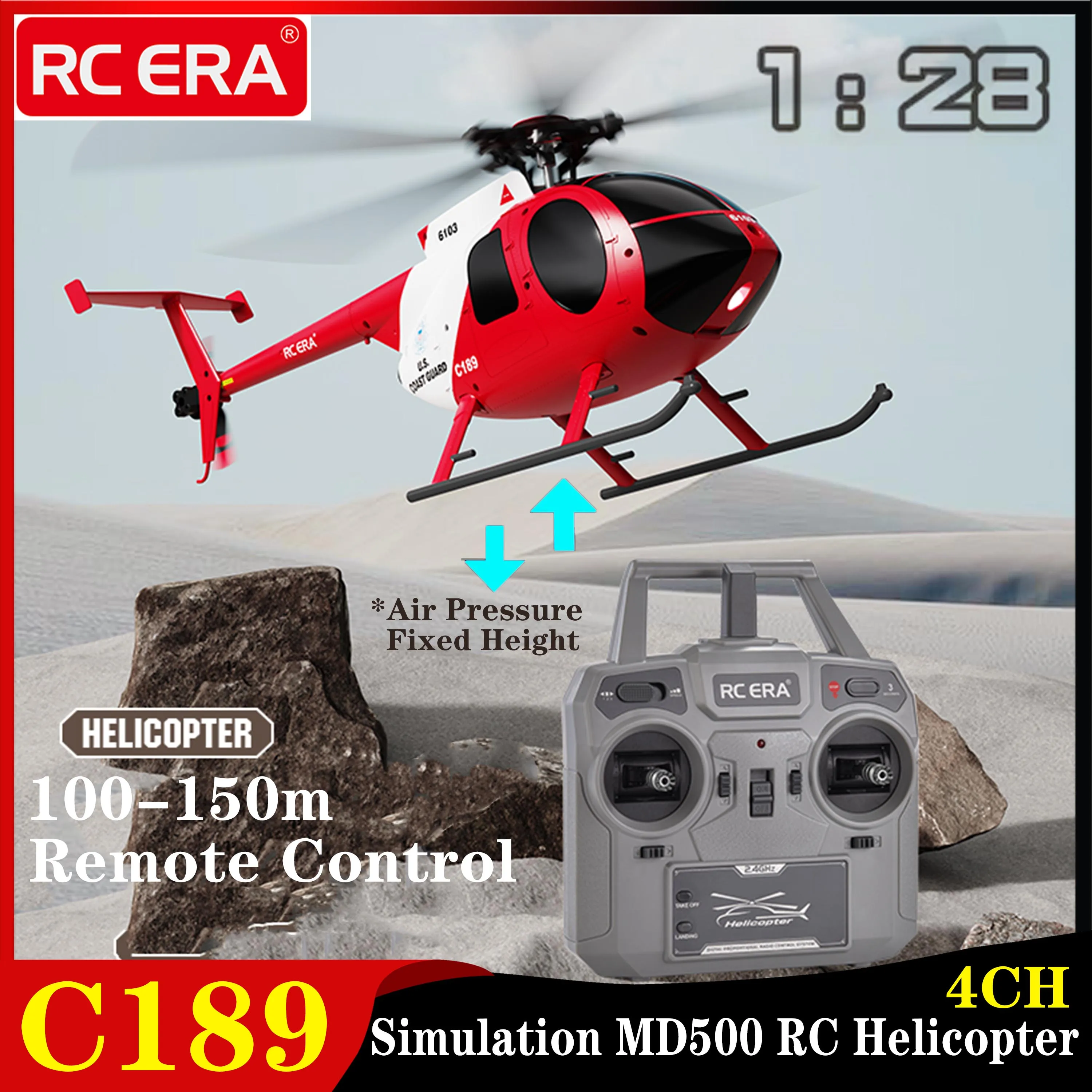 New RC ERA 1:28 C189 Bird RC Helicopter 4CH MD500 Dual Brushless Air Pressure Fixed Height 6-Axis Gyro Simulation Model RC Toys