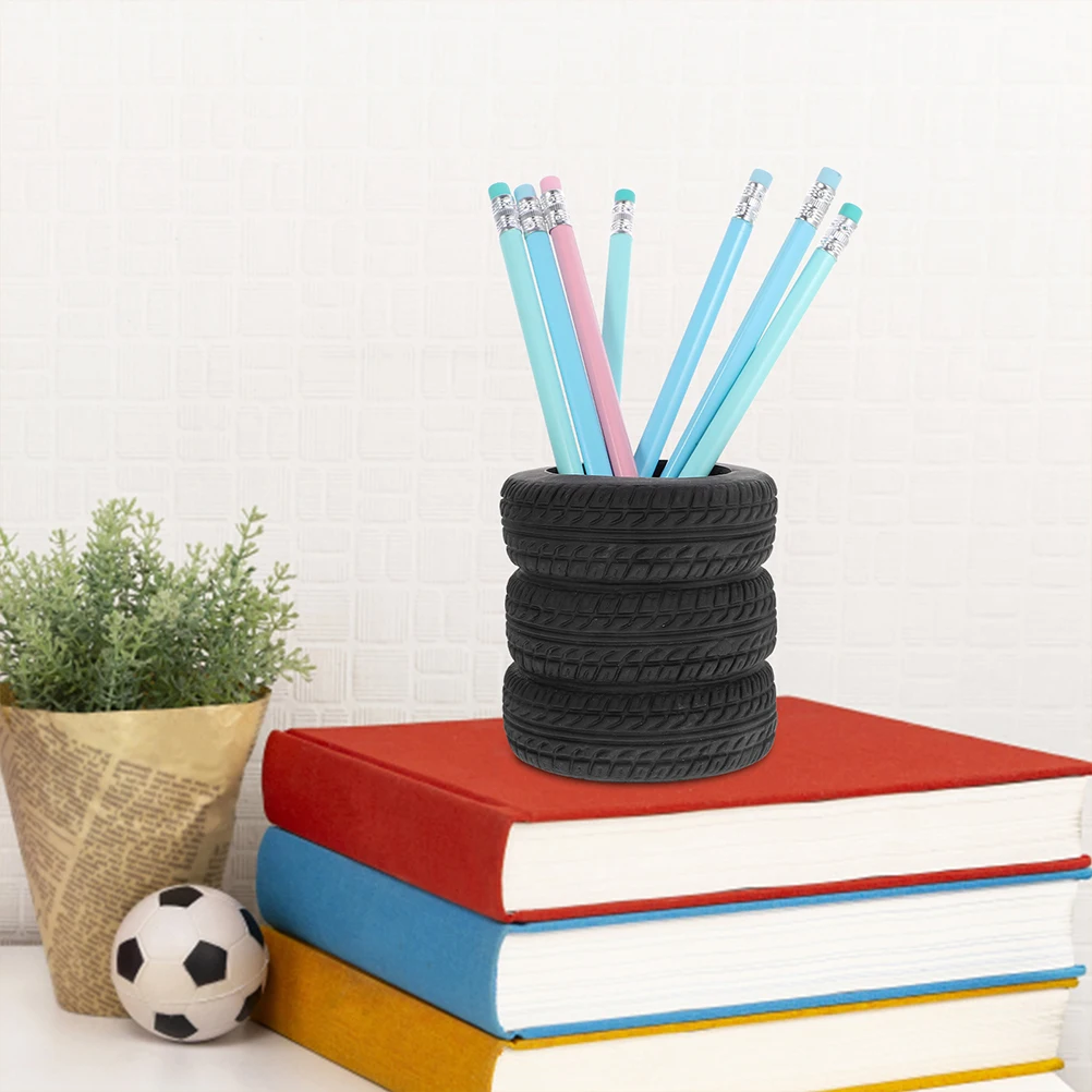 

2 Pcs Tire Shaped Pen Holder Black Plastic Desk ganizer for Pens Pencils Scissors Storage Solution Nonslip Base Durability Easy