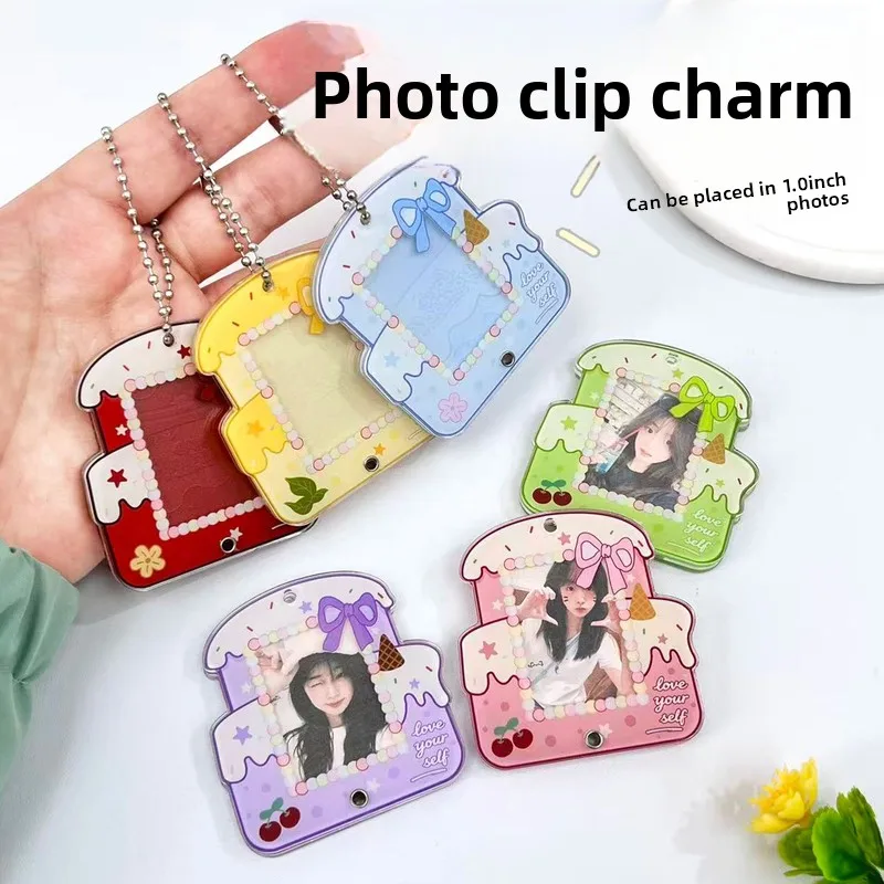 

Creative Cake Photo Frame Keychain With High Aesthetic Value 1 Inch Idol Photo Transparent Storage Acrylic Card Bag