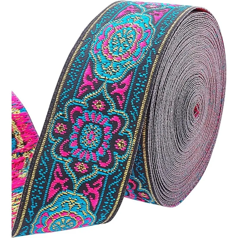 7 Yard Vintage Jacquard Ribbon 1 1/4 Inch Emobridered Woven Ribbon Floral Fabric Trim Fringe Boho Persian Tape for Eid Mubarak