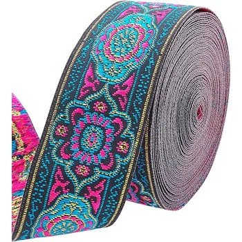 7 Yard Vintage-Jacquardband, 1 1/4 Zoll, besticktes gewebtes Band, floraler Stoffbesatz, Fransen, Boho-Perserband für Eid Mubarak