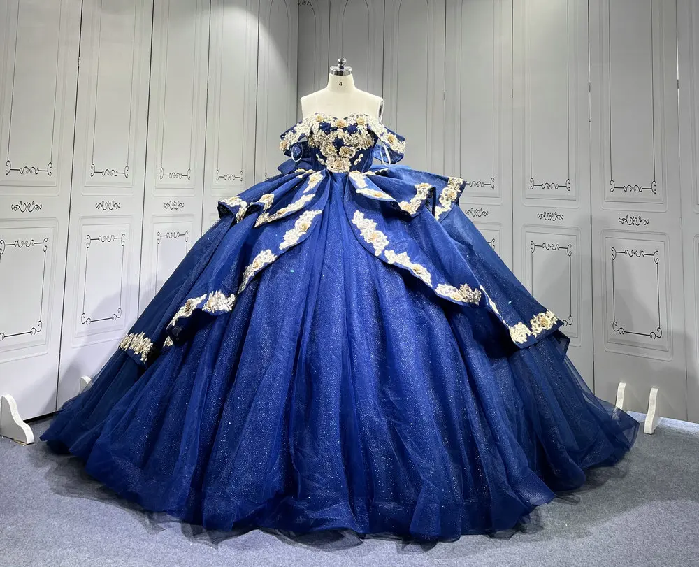 فستان Mumuleo 3 في 1 باللون الأزرق الداكن Quinceanera مع فستان الدب المطابق والفساتين القصيرة vestidos de quince anos