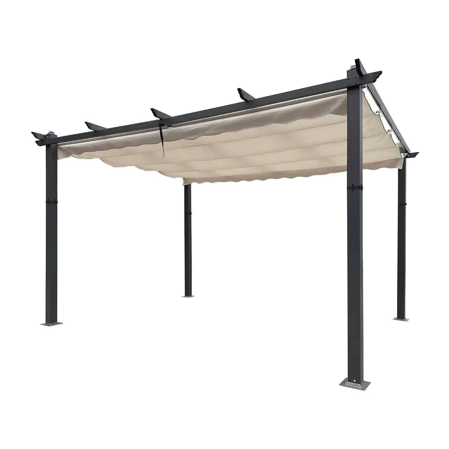 13'x10' Aluminum Pergola with Retractable Canopy, Backyard Shade Shelter for Porch Garden Grill Party, Beige, Customized