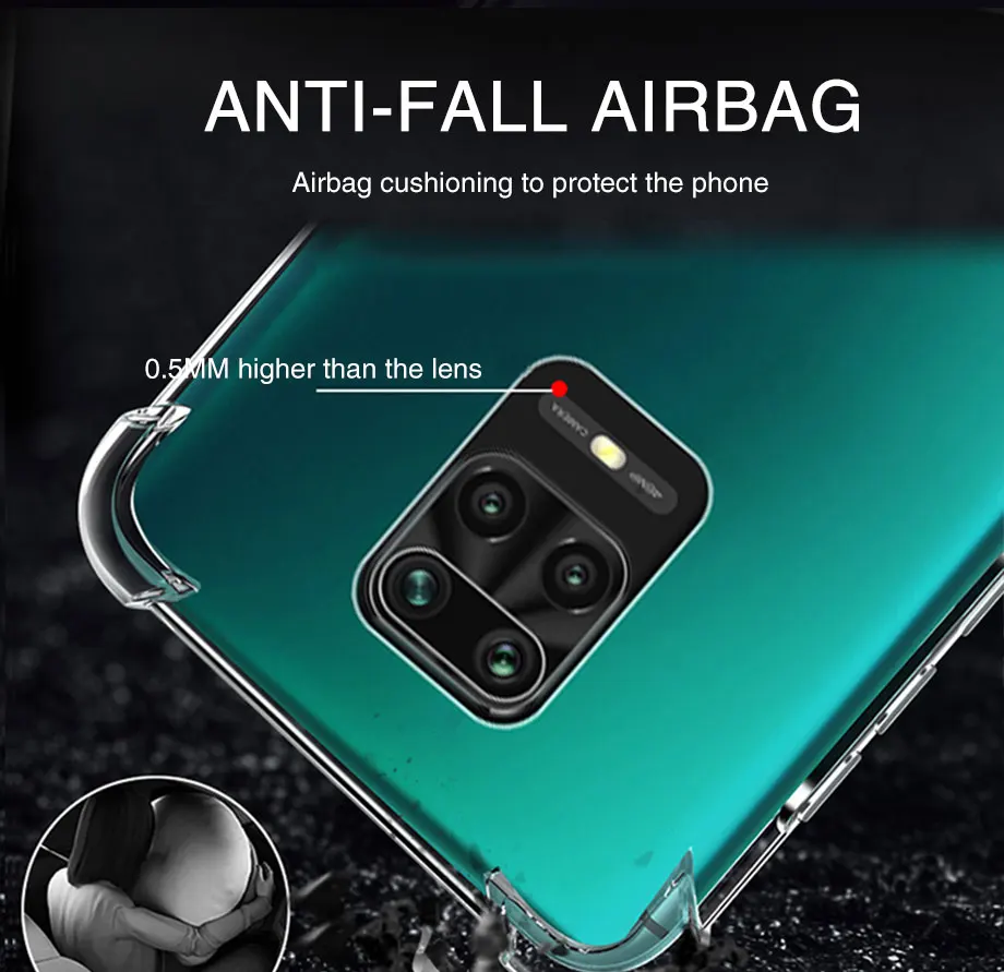 Airbag Dicke stoßfeste TPU-klare Hülle für Xiaomi Redmi Note 9 9s Note9 Pro Silikon transparente Soft Cover Cases – Detail 1