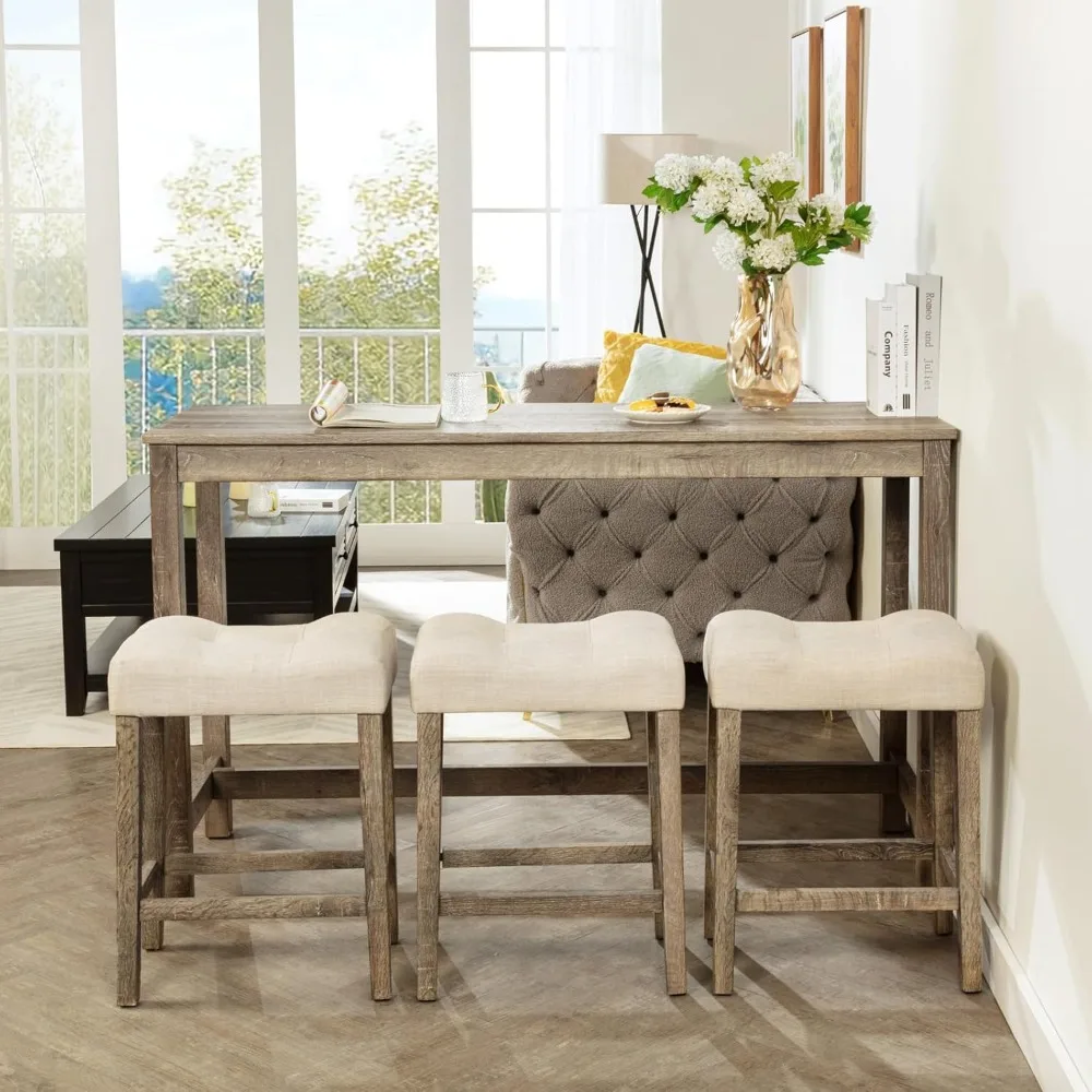 Juego clásico de mesa de bar con altura de mostrador para 3 personas con toma de corriente, juego de comedor de 4 piezas con taburetes acolchados, apartamento Condo S
