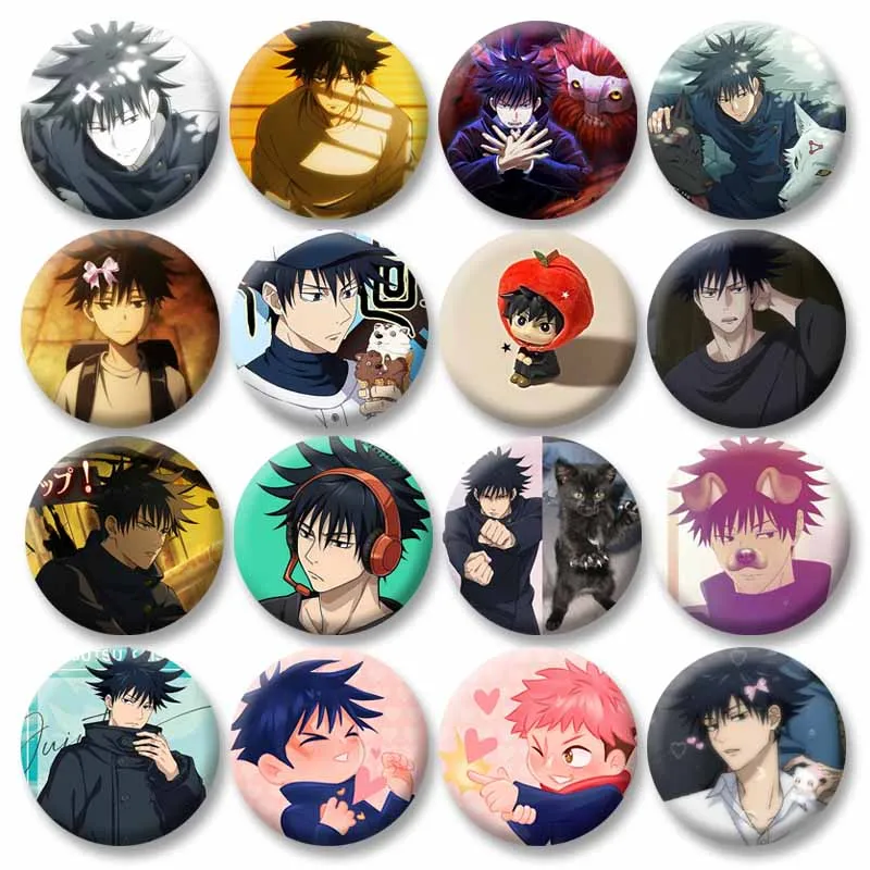 Coole Anime-Jungen-Megumi-Fushiguro-Anstecknadeln, Cartoon-Brosche, runde Acryl-Abzeichen für Kinder, Freunde, Taschen, Hüte, Kleidung, Accessoires, Geschenke