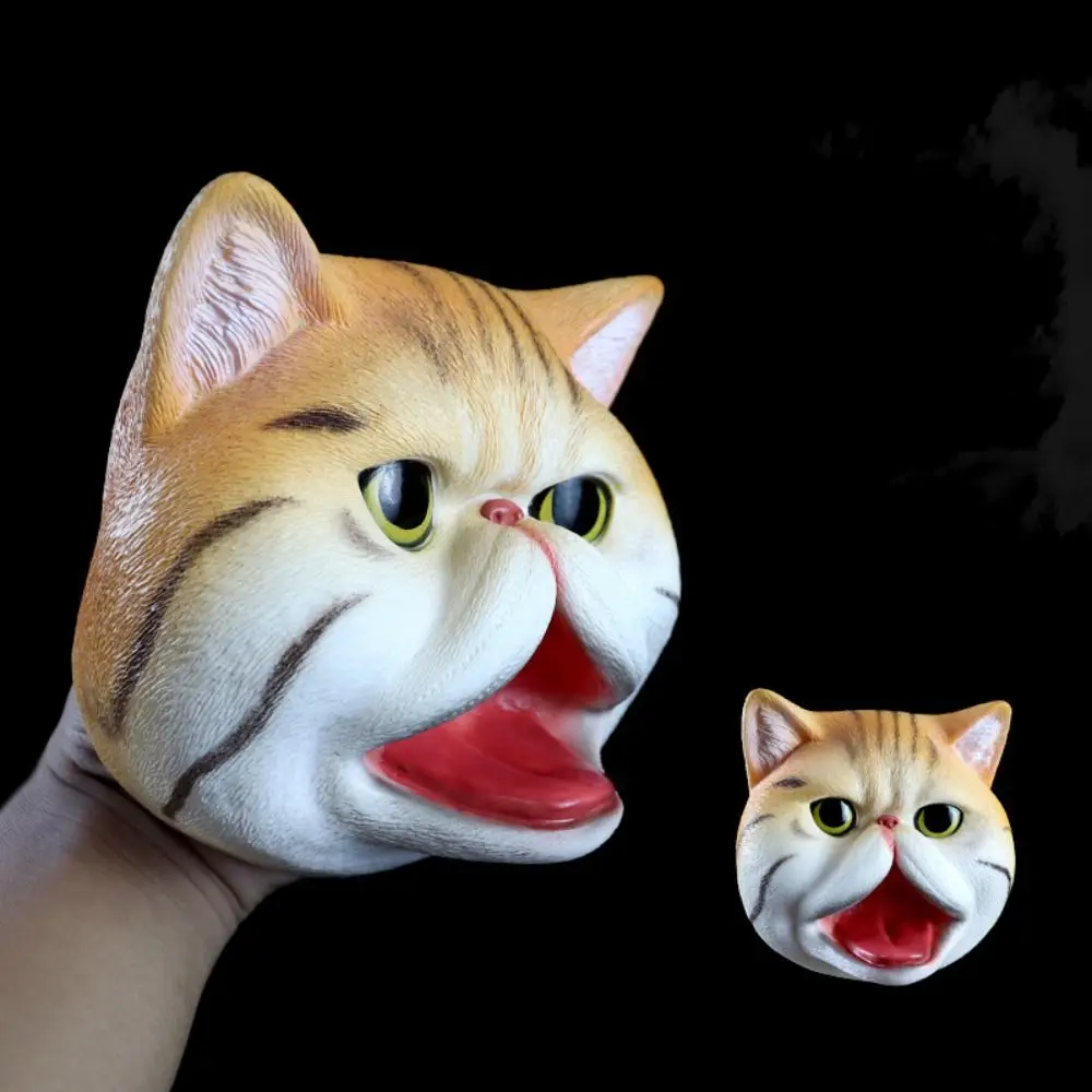 หุ่นมือรูปหัวสัตว์ทำจากไวนิล ของเล่นแมวแบบนุ่ม ของเล่นแบบมีปฏิสัมพันธ์ ถุงมือจำลอง ของเล่นแกล้งแมว หุ่นหัวแมว ของเล่นฮาโลวีน