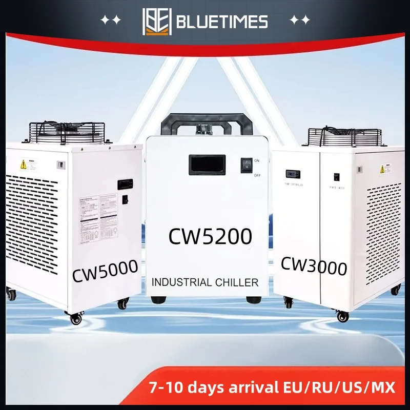 Chiller powietrza i wody Bluetimes S&A CW3000 CW5000 CW5200 do chłodzenia maszyn do grawerowania i cięcia laserem CO2, chłodzi rurę laserową 150W