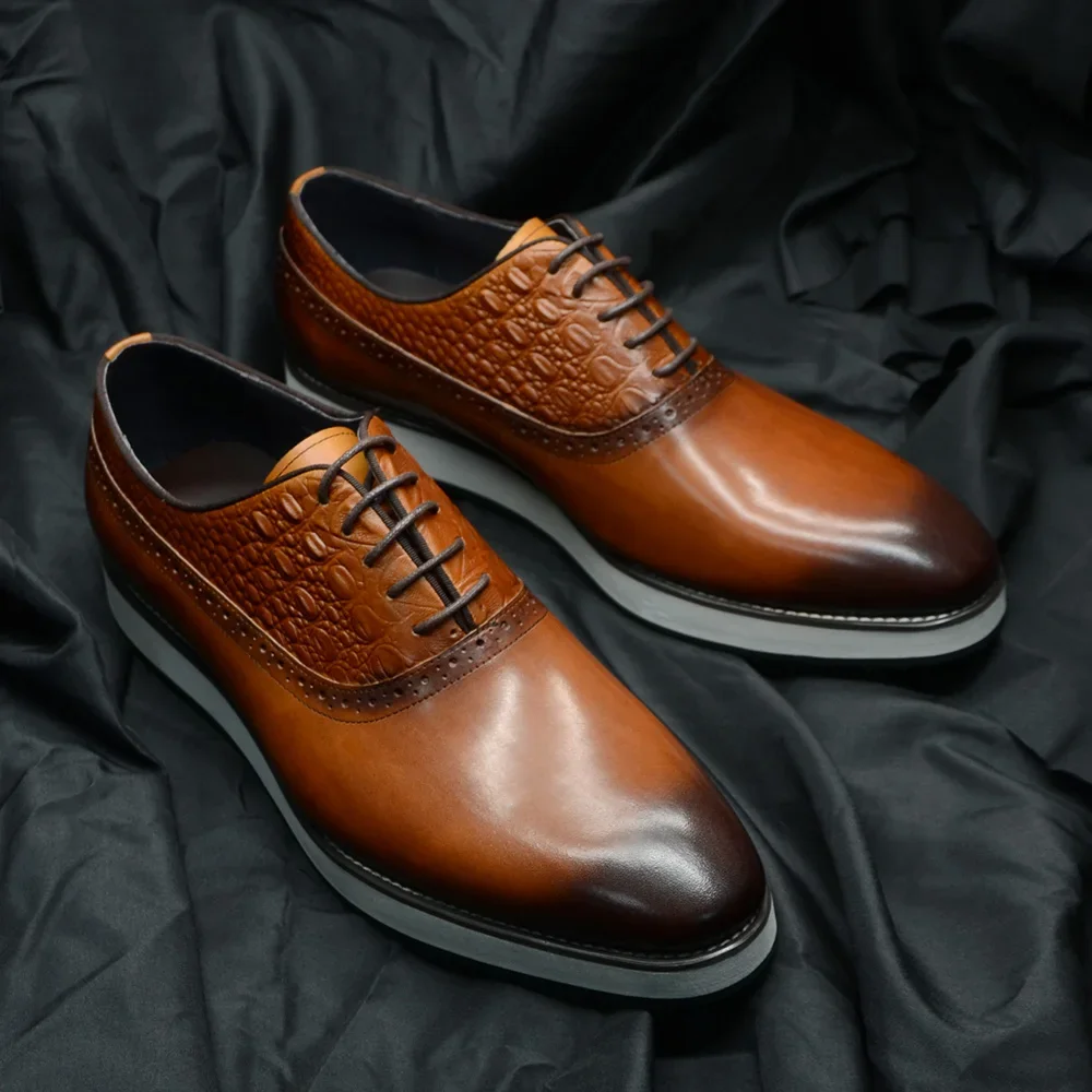 5034 Calzoleria Toscana Men Tan croc print Italian calfskin Size 42 display picture 1