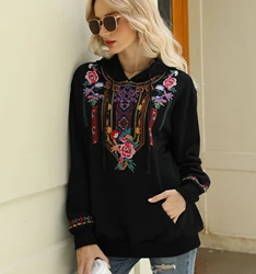 TEELYNN Long Sleeve Knit Sweatshirts for Women tops Casual Pullover Jumper Spring/Autumn 2023 Boho Floral Embroidery Hoodies