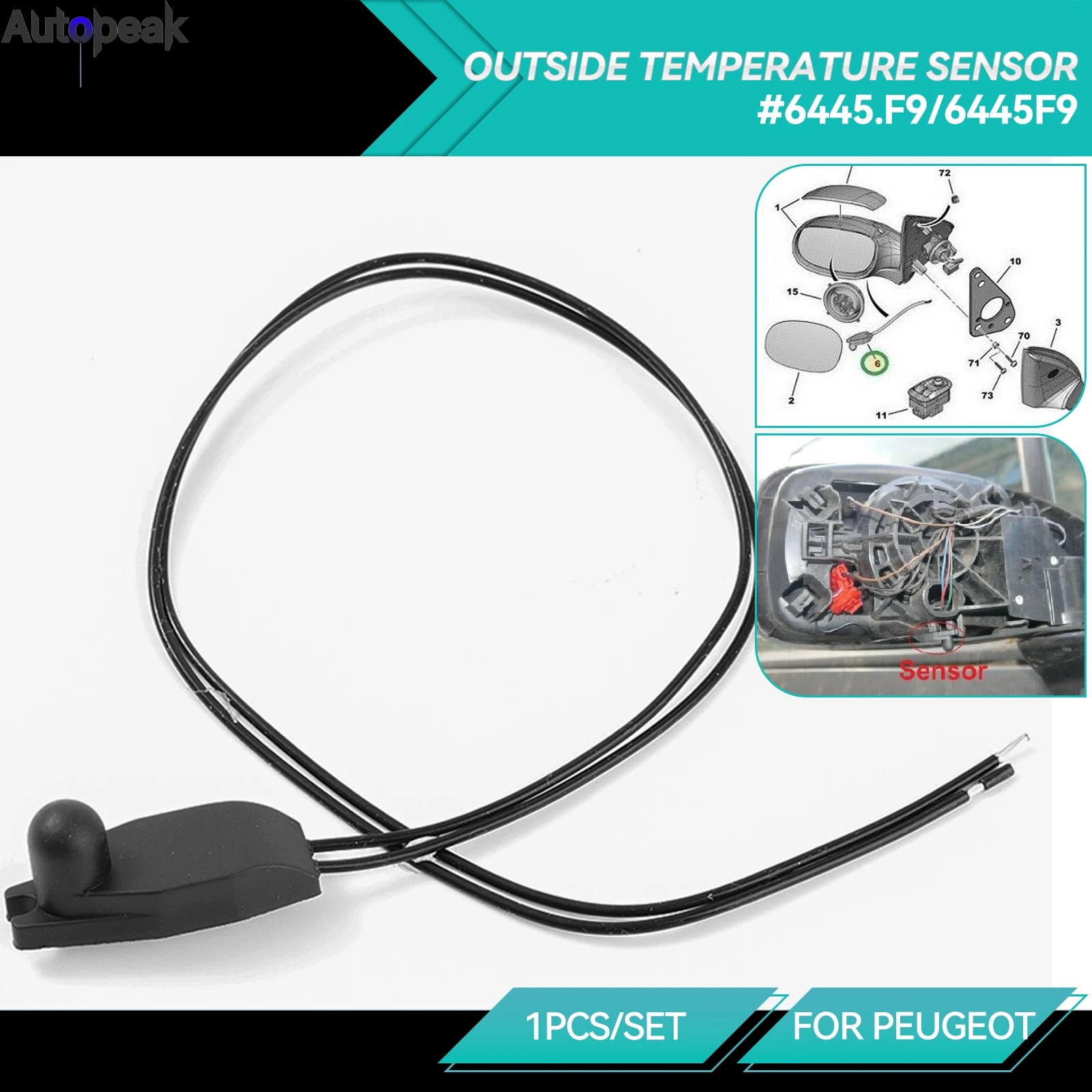 Car Outside Outdoor Transit Air Temperature Sensor 6445F9 Fit for PEUGEOT 206 207 208 306 307 407 Citroen C3 C4 C5 C6 C8 6445.F9