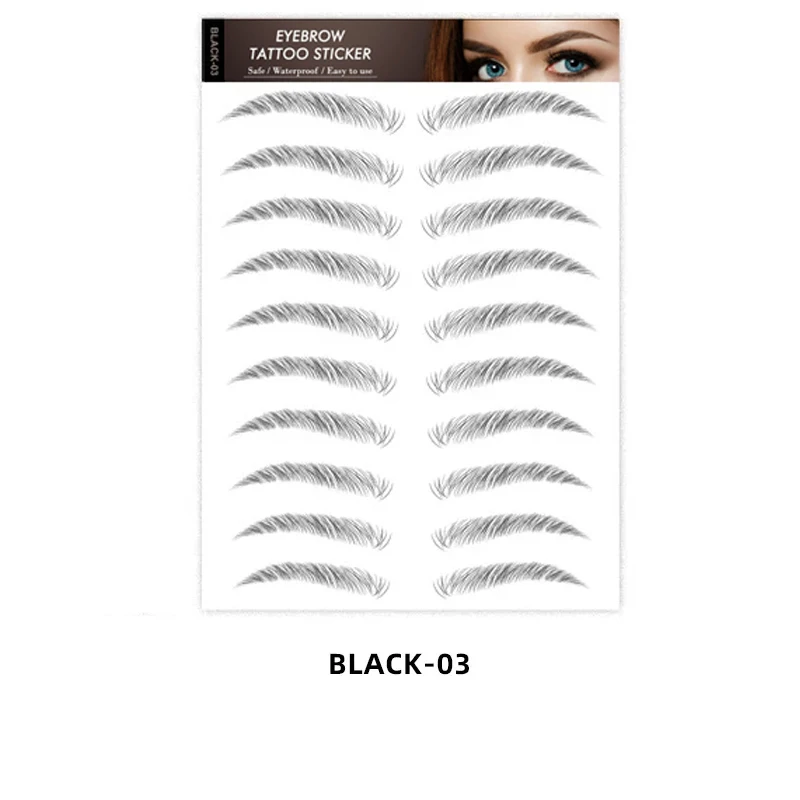 Black Eyebrows Makeup Tattoos False Women Sticker Water-based Hair-liked Long Lasting Waterproof Stickers for Brow Shaping