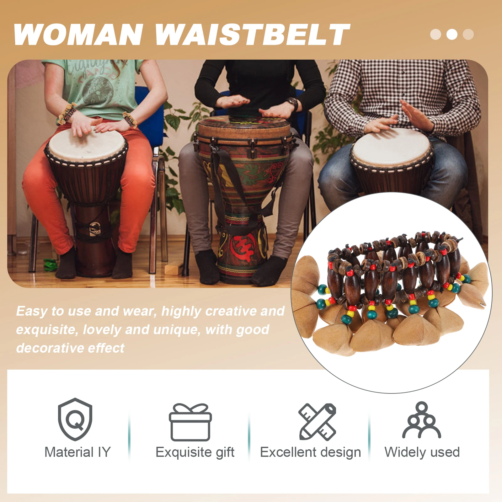 

1pc African Drum Nut Bangle Hand Bell Bright Color Durable Creative Instrument Party Dance Wrist Bell Tribal Style