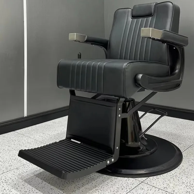 Heavy-Duty Durable Modern Black Base Solid Metal Frame Reclining Hair Salon Barber Chair for Men Barbershop