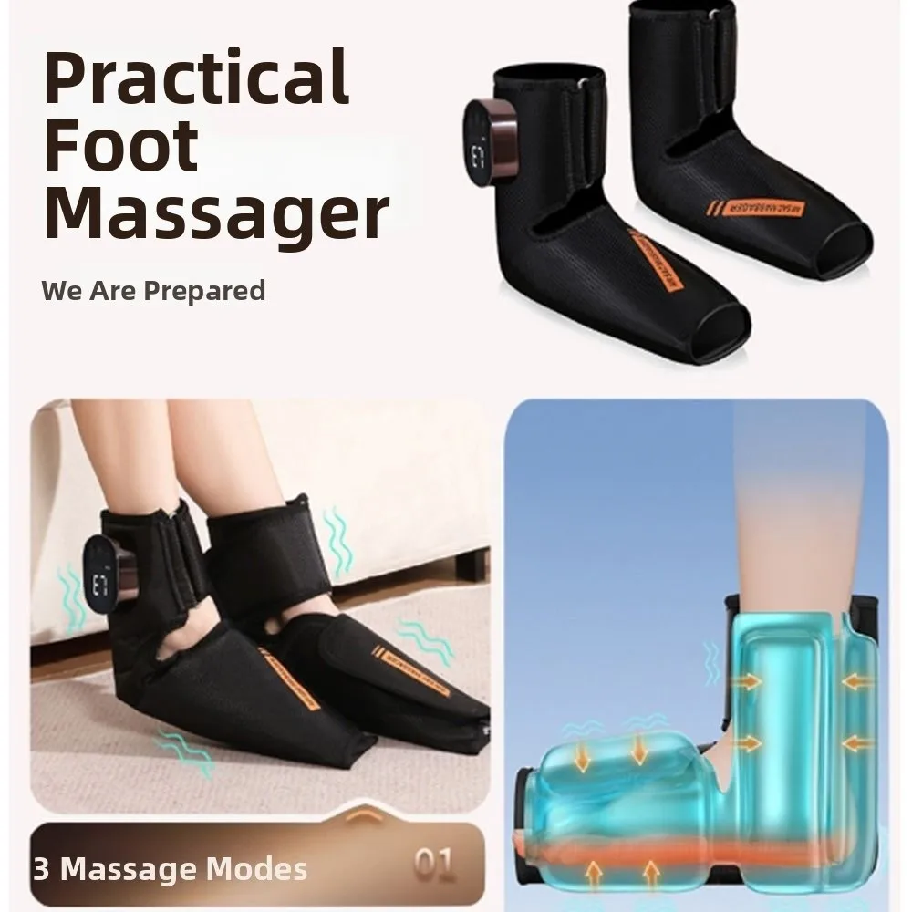 1Pair Dual-Area Airbag Electric Foot Massager Heating Function Vibration Ankle Massager Wireless Design Hot Compress
