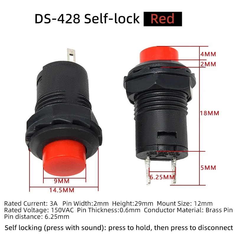 10 قطعة/الوحدة مفتاح بـزر دفع صغير DS-211 الجولة 6/10/12/16 مللي متر الذاتي قفل 213 لحظة 212 PBS-11 R13-507